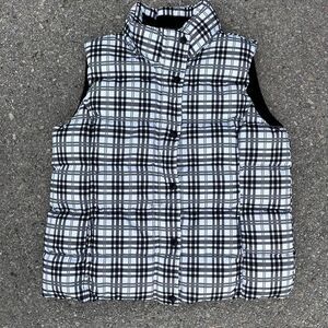 FADED GLORY BLACK WHITE & PLAID PUFFER VEST WOMEN'S SIZE L
